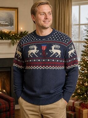 Ralph Lauren Polo Navy Blue Reindeer Wool Christmas Sweater XXL Nordic Fair Isle